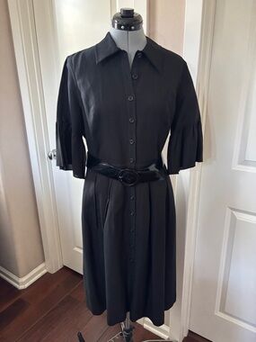 OSCAR by Oscar de la Renta Linen / Rayon Shirt Dress, Black, Size 10